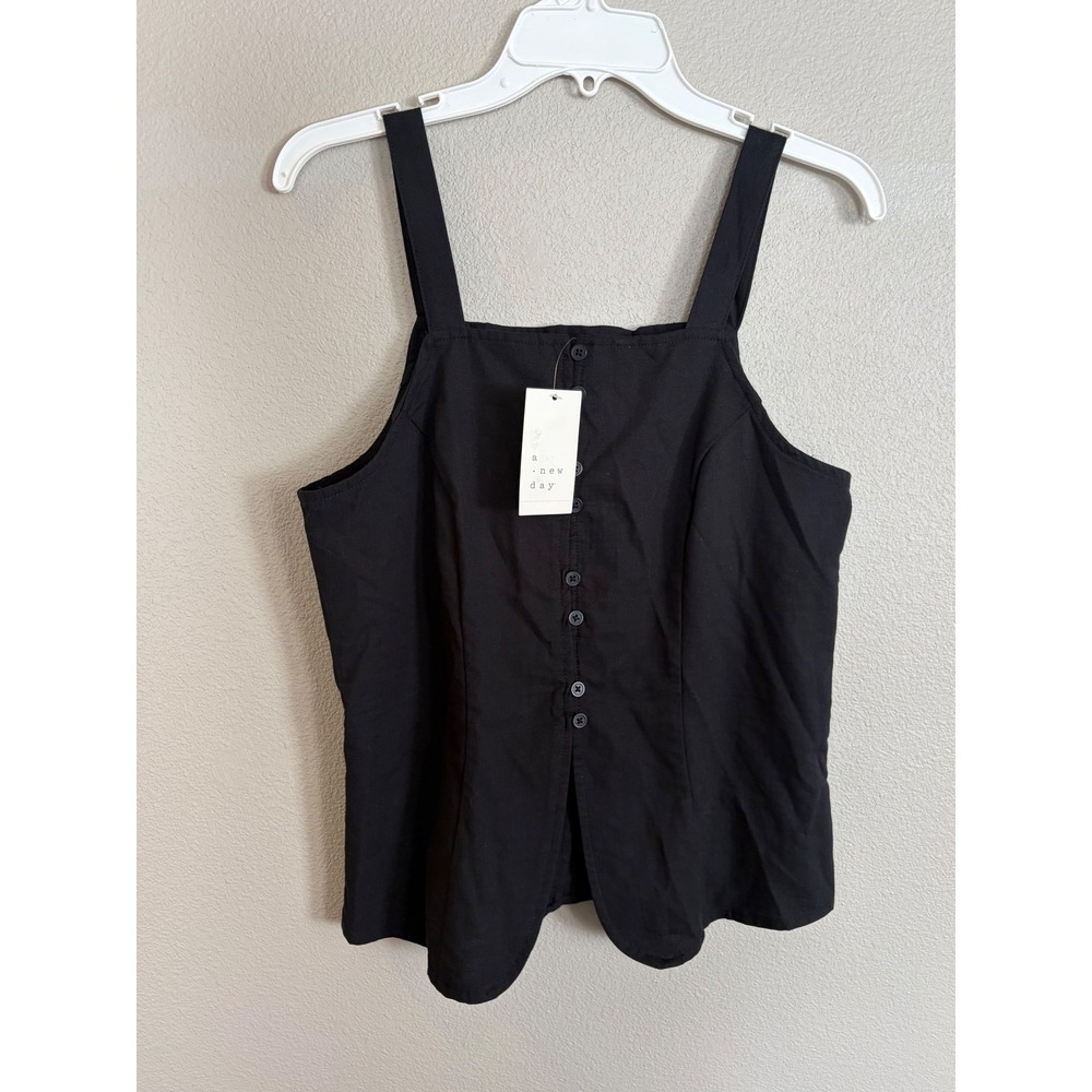 A New Day Womens Black Button Front Tie Back Cami Top Small NWT